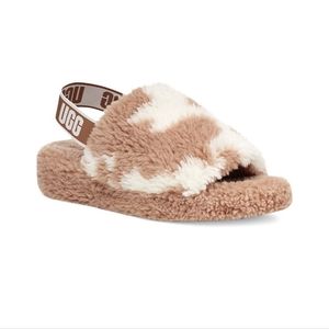 UGG Slide W/ Fluff Yeah Cow Print size 6